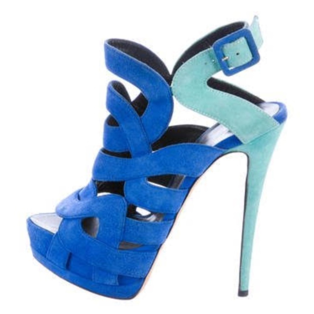 Giuseppe Zanotti Blue Suede Cut Out Heels